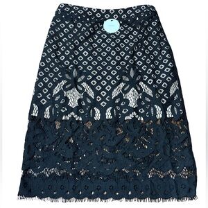 En Creme Midnight Black and Ivory Lace Midi Skirt